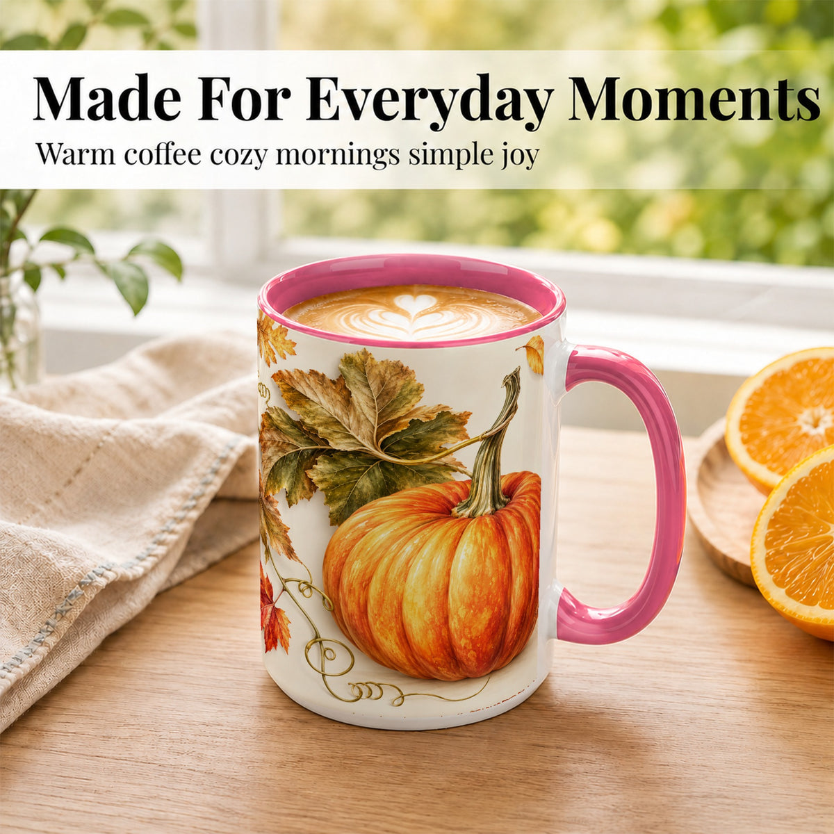 #pl[15oz|Pink] Rustic Orange Pumpkin Coffee Mug, Autumn Harvest Mug, Ceramic Cup