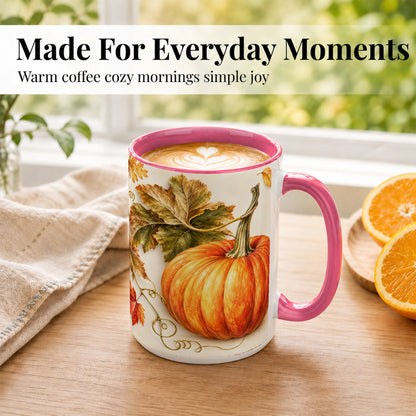 #pl[15oz|Pink] Rustic Orange Pumpkin Coffee Mug, Autumn Harvest Mug, Ceramic Cup