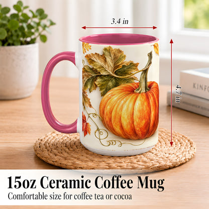 #pl[15oz|Pink] Rustic Orange Pumpkin Coffee Mug, Autumn Harvest Mug, Ceramic Cup