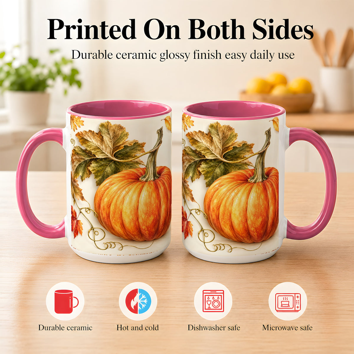 #pl[15oz|Pink] Rustic Orange Pumpkin Coffee Mug, Autumn Harvest Mug, Ceramic Cup