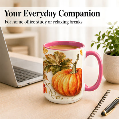#pl[15oz|Pink] Rustic Orange Pumpkin Coffee Mug, Autumn Harvest Mug, Ceramic Cup