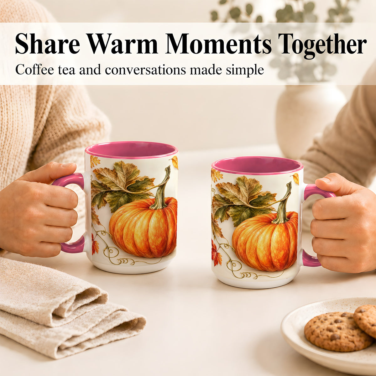 #pl[15oz|Pink] Rustic Orange Pumpkin Coffee Mug, Autumn Harvest Mug, Ceramic Cup