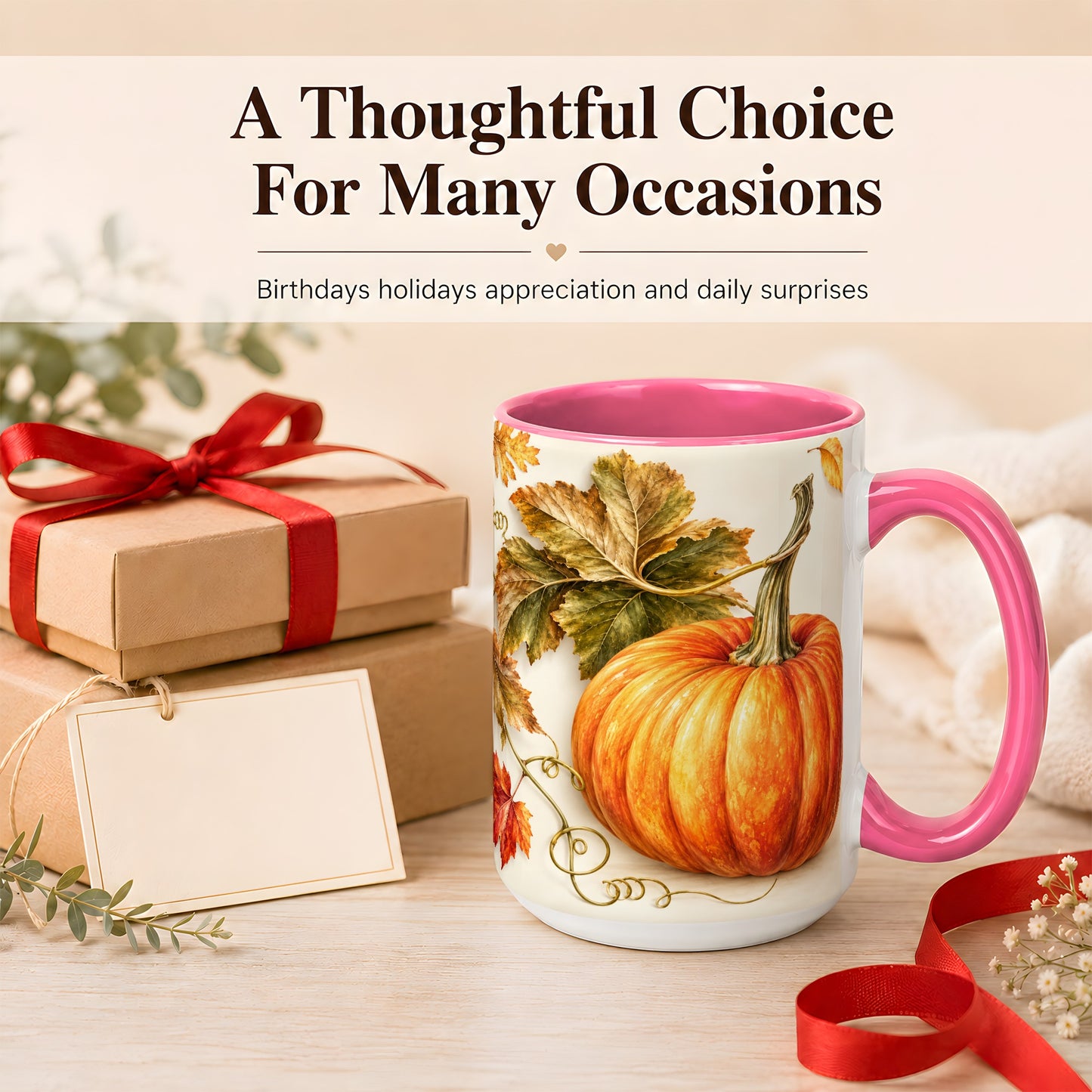 #pl[15oz|Pink] Rustic Orange Pumpkin Coffee Mug, Autumn Harvest Mug, Ceramic Cup