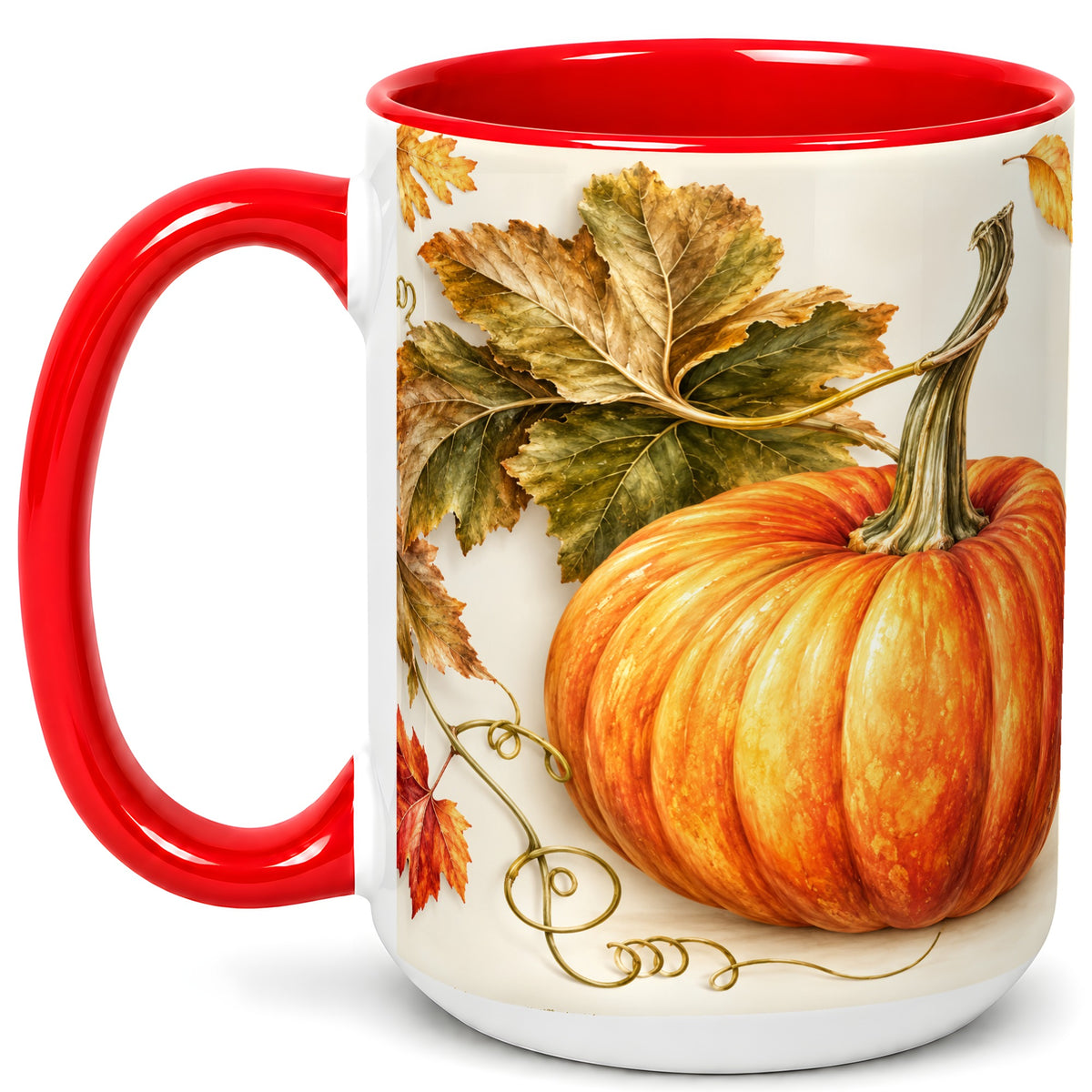 #pl[15oz|Red] Rustic Orange Pumpkin Coffee Mug, Autumn Harvest Mug, Ceramic Cup