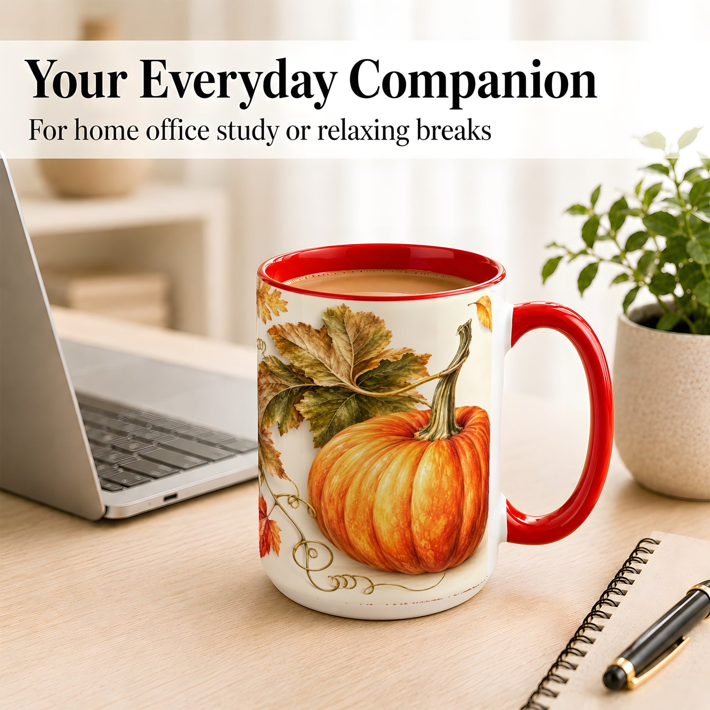 #pl[15oz|Red] Rustic Orange Pumpkin Coffee Mug, Autumn Harvest Mug, Ceramic Cup