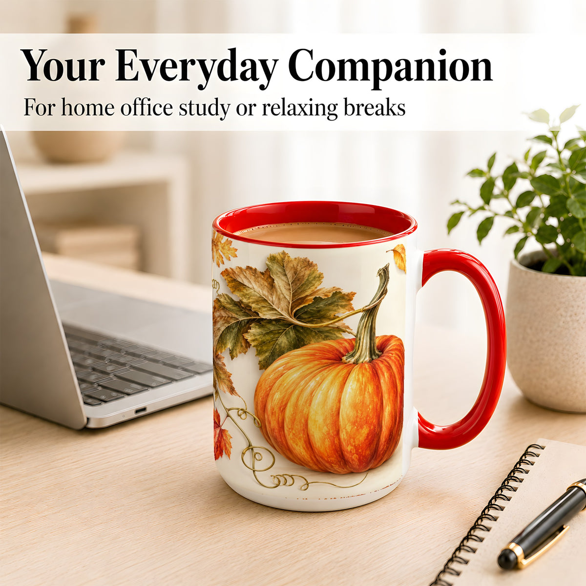 #pl[15oz|Red] Rustic Orange Pumpkin Coffee Mug, Autumn Harvest Mug, Ceramic Cup