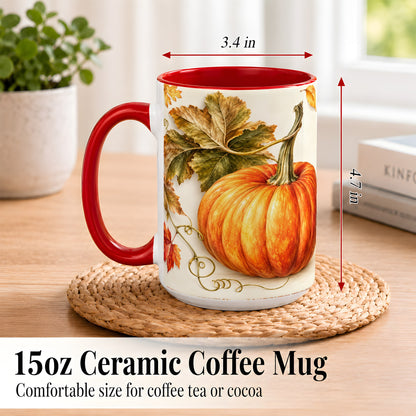 #pl[15oz|Red] Rustic Orange Pumpkin Coffee Mug, Autumn Harvest Mug, Ceramic Cup