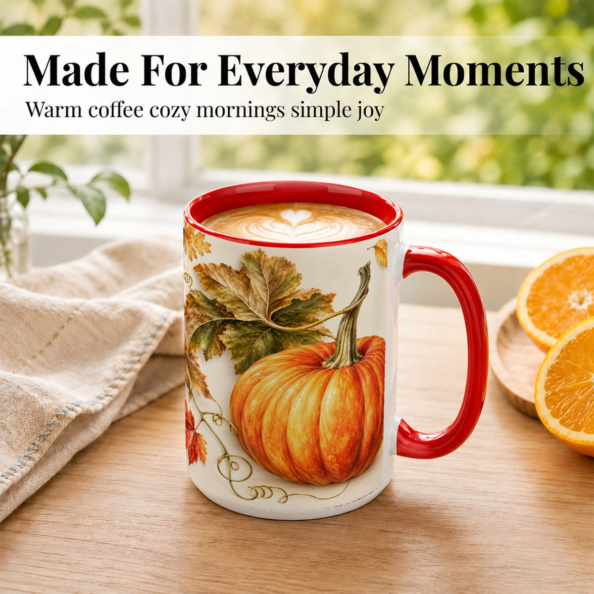#pl[15oz|Red] Rustic Orange Pumpkin Coffee Mug, Autumn Harvest Mug, Ceramic Cup