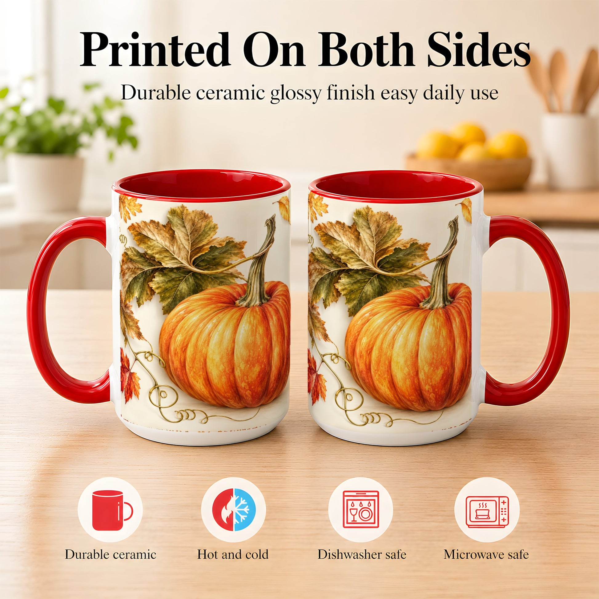 #pl[15oz|Red] Rustic Orange Pumpkin Coffee Mug, Autumn Harvest Mug, Ceramic Cup