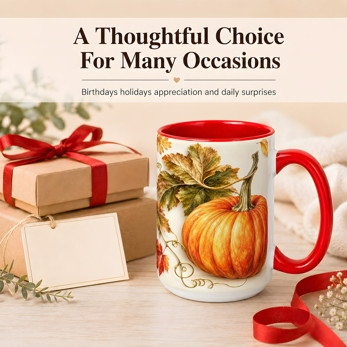 #pl[15oz|Red] Rustic Orange Pumpkin Coffee Mug, Autumn Harvest Mug, Ceramic Cup