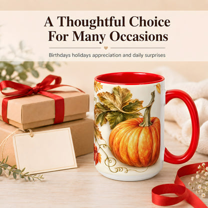 #pl[15oz|Red] Rustic Orange Pumpkin Coffee Mug, Autumn Harvest Mug, Ceramic Cup