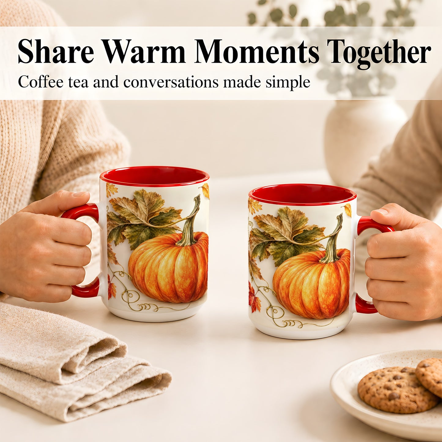 #pl[15oz|Red] Rustic Orange Pumpkin Coffee Mug, Autumn Harvest Mug, Ceramic Cup