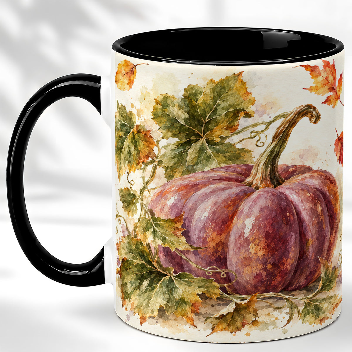 #pl[11oz|Black] Purple Watercolor Pumpkin Coffee Mug, Autumn Harvest Mug, Ceramic Cup