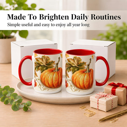 #pl[15oz|Red] Rustic Orange Pumpkin Coffee Mug, Autumn Harvest Mug, Ceramic Cup
