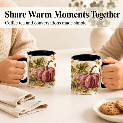 #pl[11oz|Black] Purple Watercolor Pumpkin Coffee Mug, Autumn Harvest Mug, Ceramic Cup