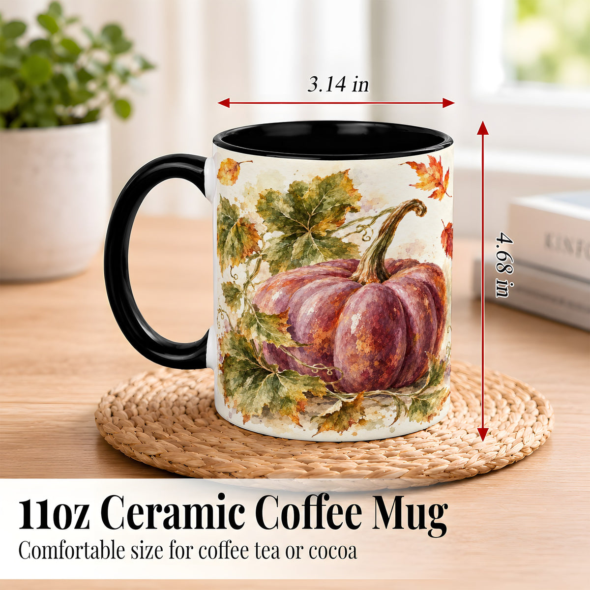 #pl[11oz|Black] Purple Watercolor Pumpkin Coffee Mug, Autumn Harvest Mug, Ceramic Cup