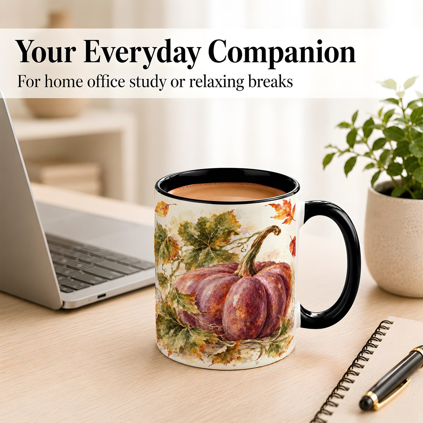 #pl[11oz|Black] Purple Watercolor Pumpkin Coffee Mug, Autumn Harvest Mug, Ceramic Cup
