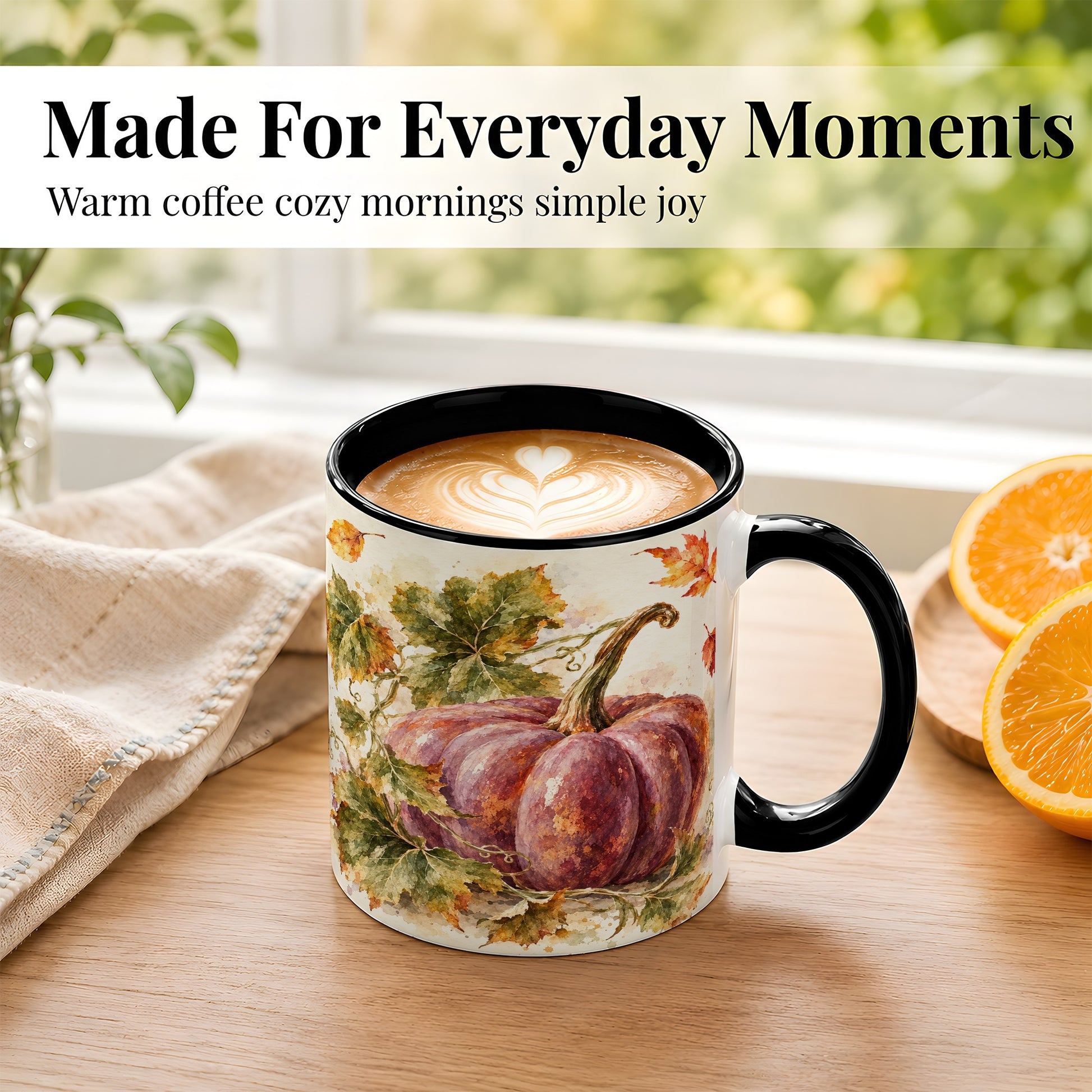 #pl[11oz|Black] Purple Watercolor Pumpkin Coffee Mug, Autumn Harvest Mug, Ceramic Cup