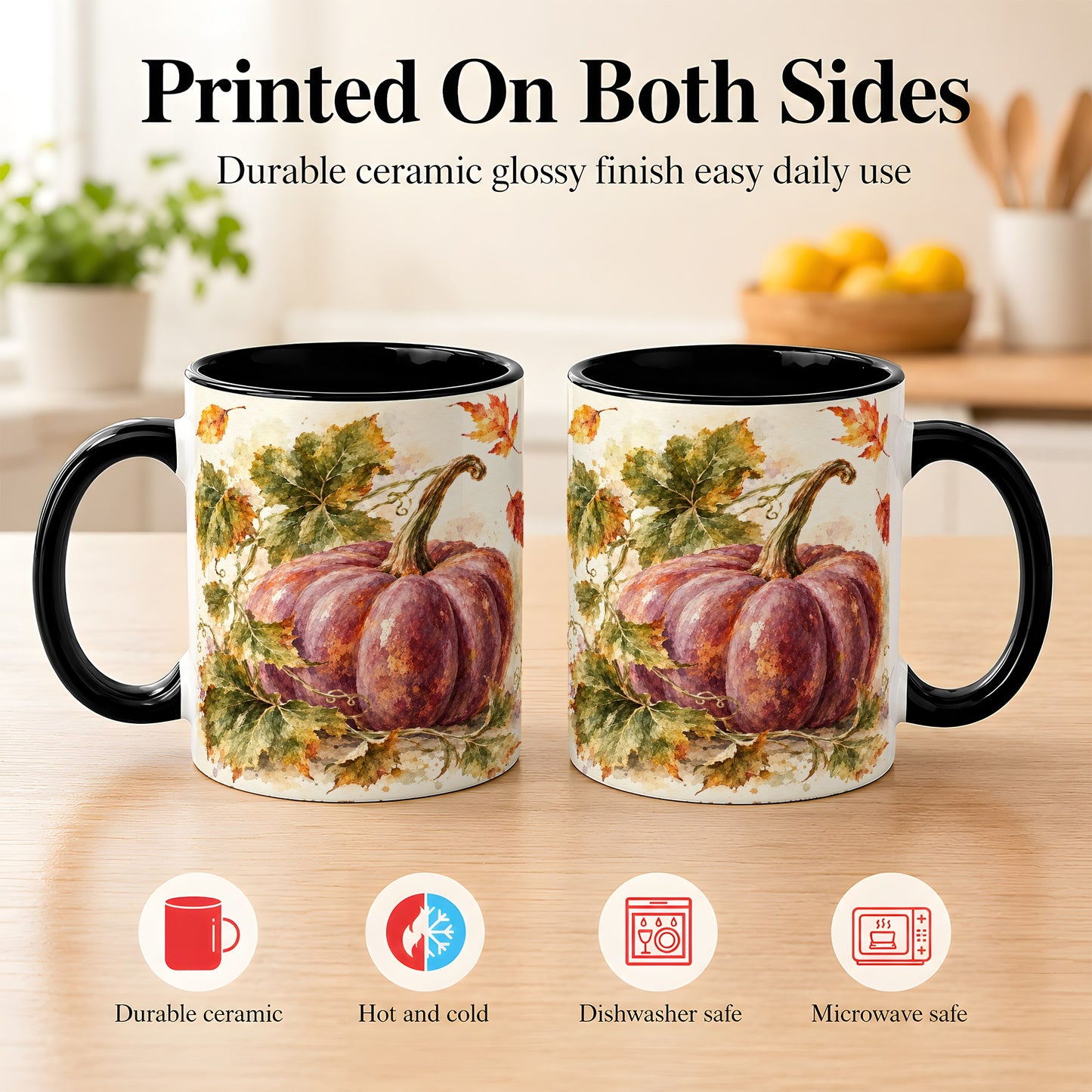 #pl[11oz|Black] Purple Watercolor Pumpkin Coffee Mug, Autumn Harvest Mug, Ceramic Cup