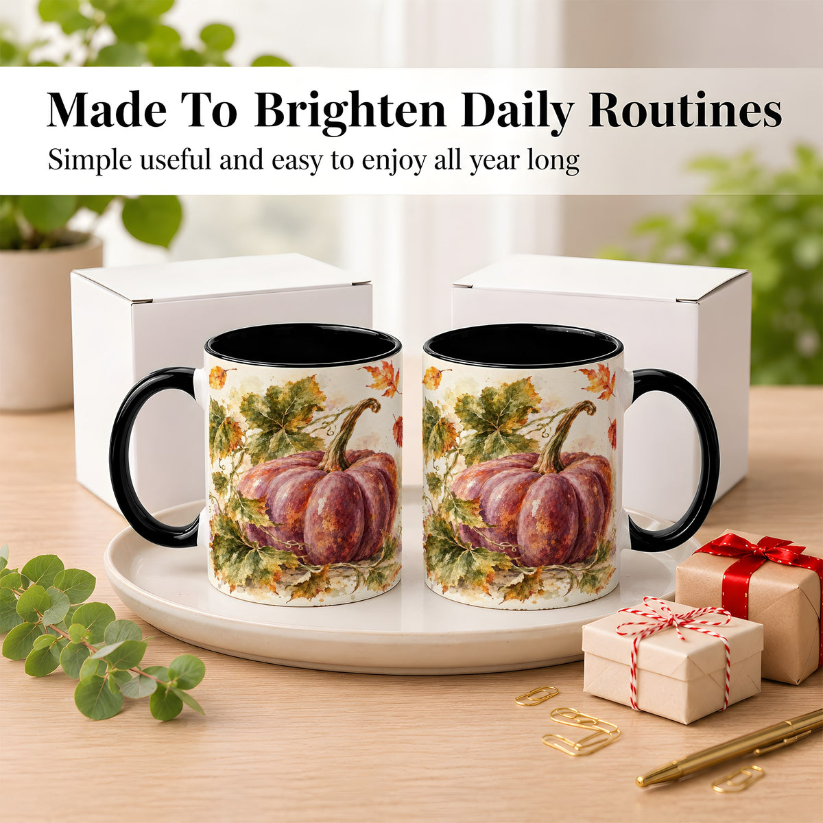#pl[11oz|Black] Purple Watercolor Pumpkin Coffee Mug, Autumn Harvest Mug, Ceramic Cup