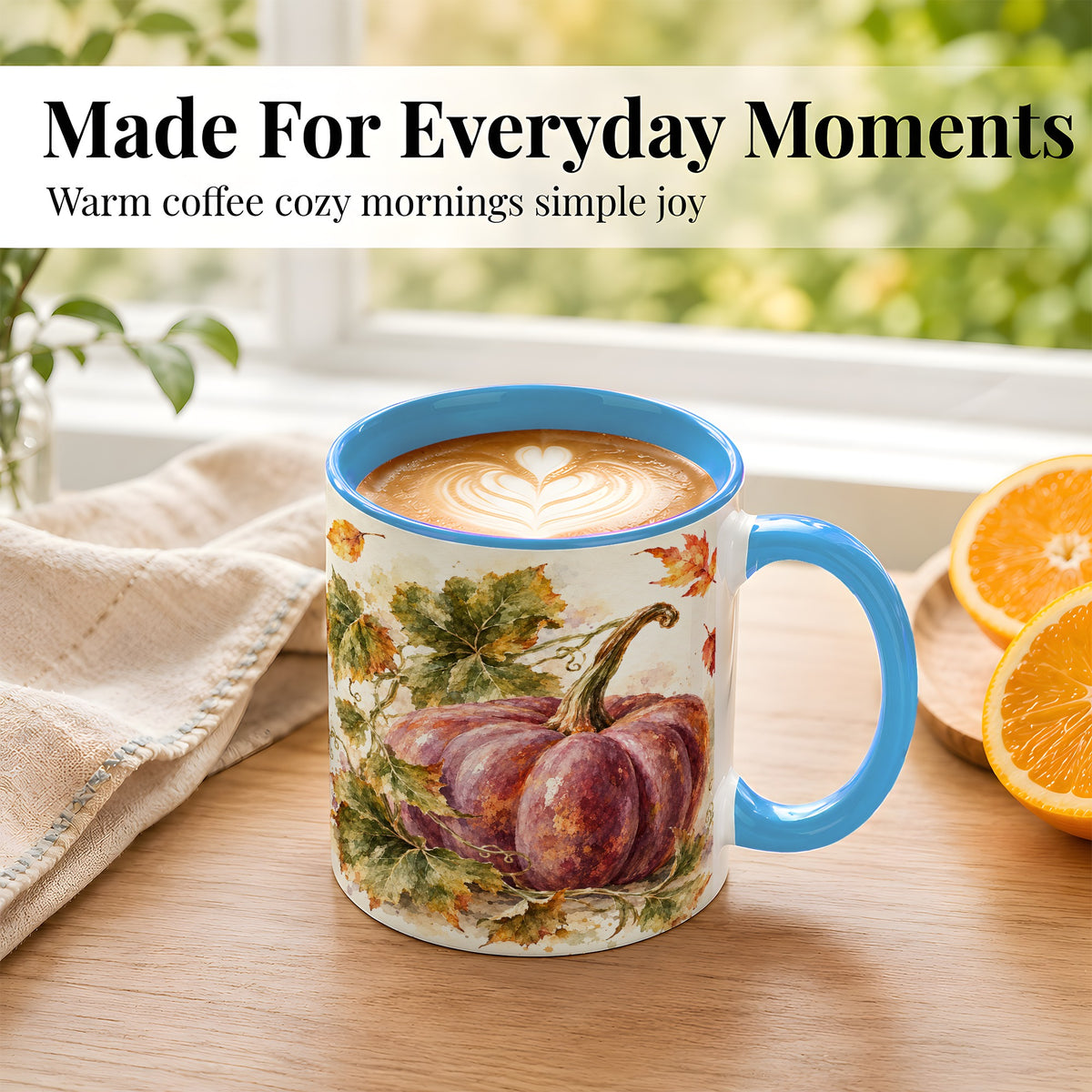 #pl[11oz|Blue] Purple Watercolor Pumpkin Coffee Mug, Autumn Harvest Mug, Ceramic Cup
