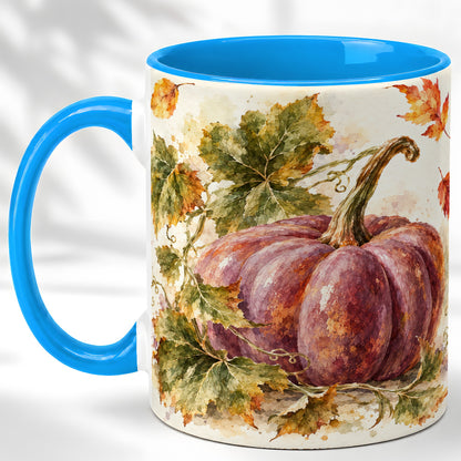 #pl[11oz|Blue] Purple Watercolor Pumpkin Coffee Mug, Autumn Harvest Mug, Ceramic Cup