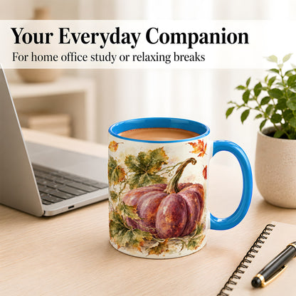 #pl[11oz|Blue] Purple Watercolor Pumpkin Coffee Mug, Autumn Harvest Mug, Ceramic Cup