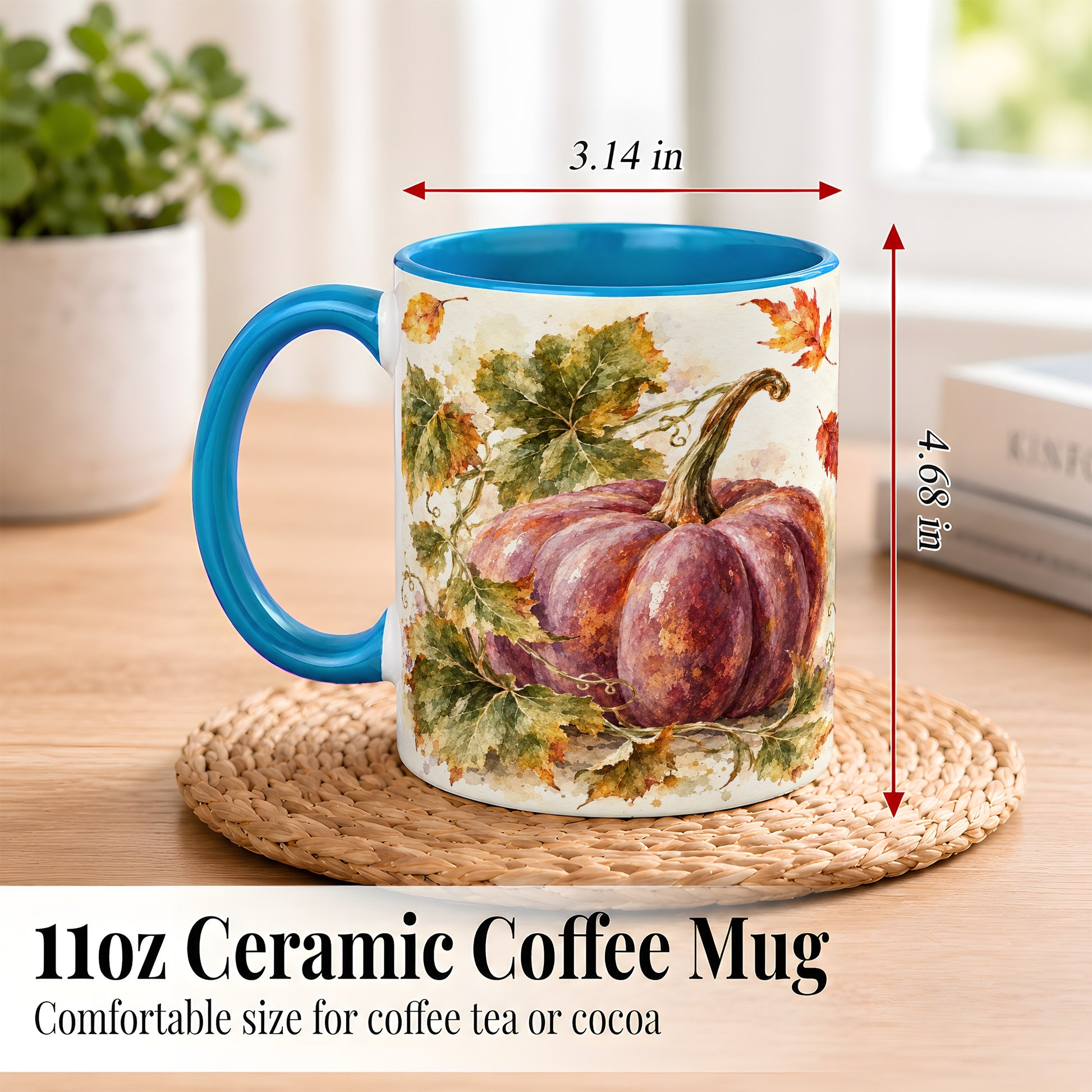 #pl[11oz|Blue] Purple Watercolor Pumpkin Coffee Mug, Autumn Harvest Mug, Ceramic Cup