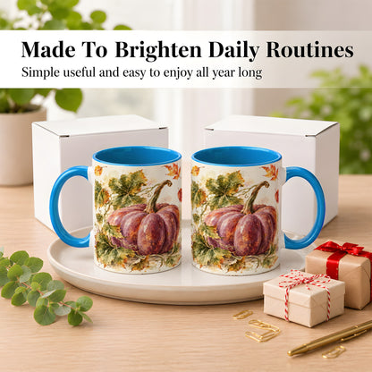 #pl[11oz|Blue] Purple Watercolor Pumpkin Coffee Mug, Autumn Harvest Mug, Ceramic Cup