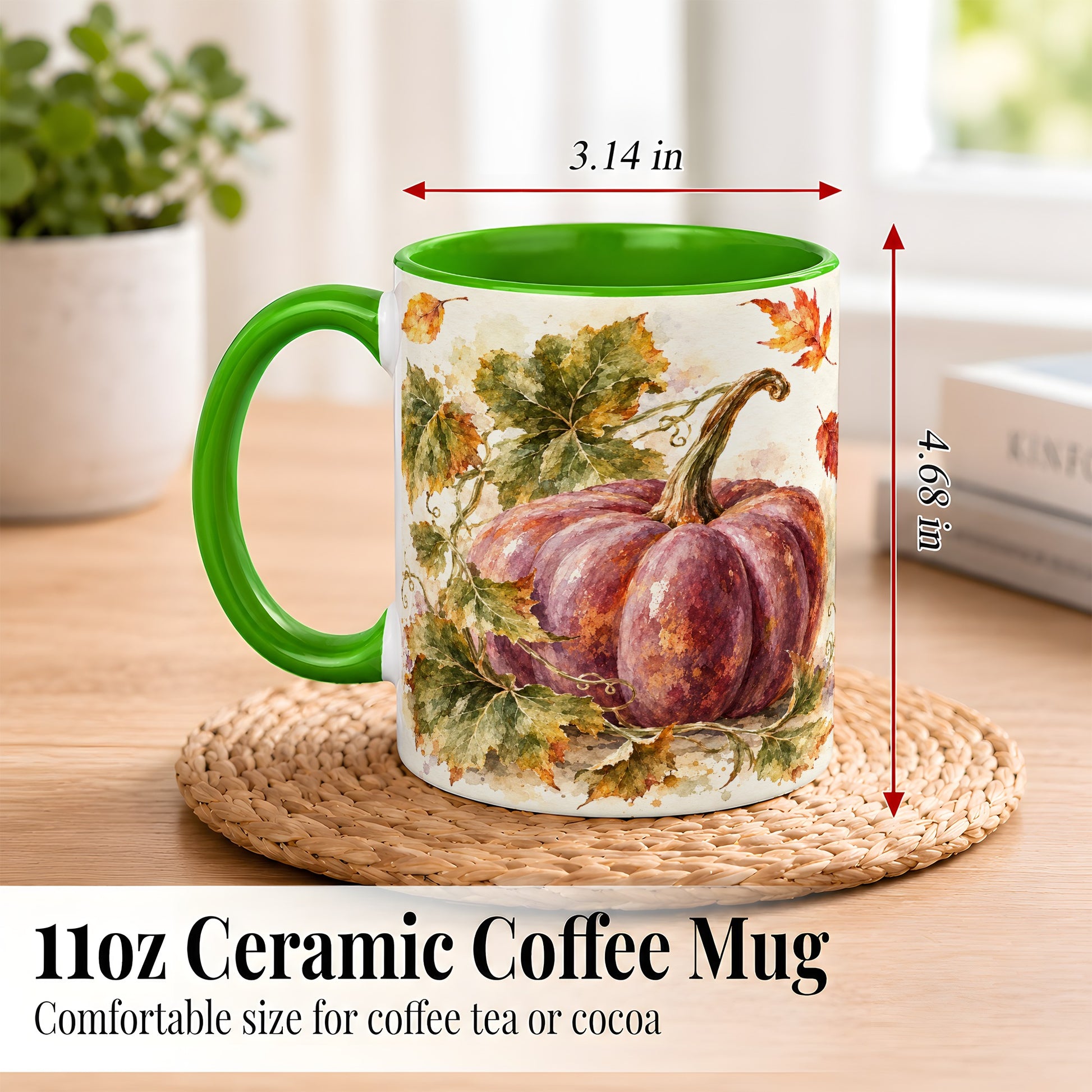 #pl[11oz|Green] Purple Watercolor Pumpkin Coffee Mug, Autumn Harvest Mug, Ceramic Cup