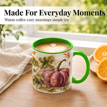 #pl[11oz|Green] Purple Watercolor Pumpkin Coffee Mug, Autumn Harvest Mug, Ceramic Cup