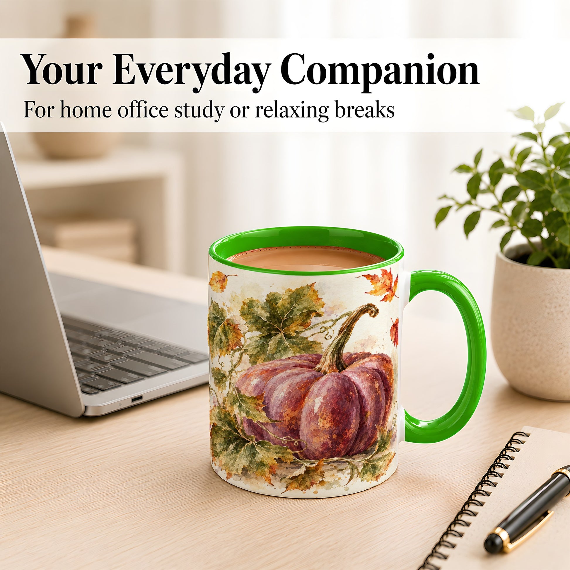 #pl[11oz|Green] Purple Watercolor Pumpkin Coffee Mug, Autumn Harvest Mug, Ceramic Cup