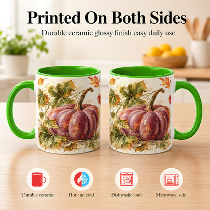 #pl[11oz|Green] Purple Watercolor Pumpkin Coffee Mug, Autumn Harvest Mug, Ceramic Cup