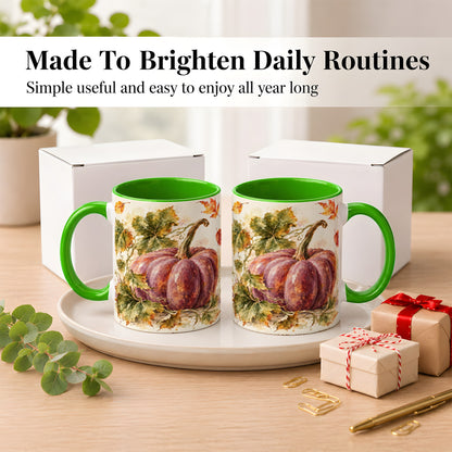 #pl[11oz|Green] Purple Watercolor Pumpkin Coffee Mug, Autumn Harvest Mug, Ceramic Cup