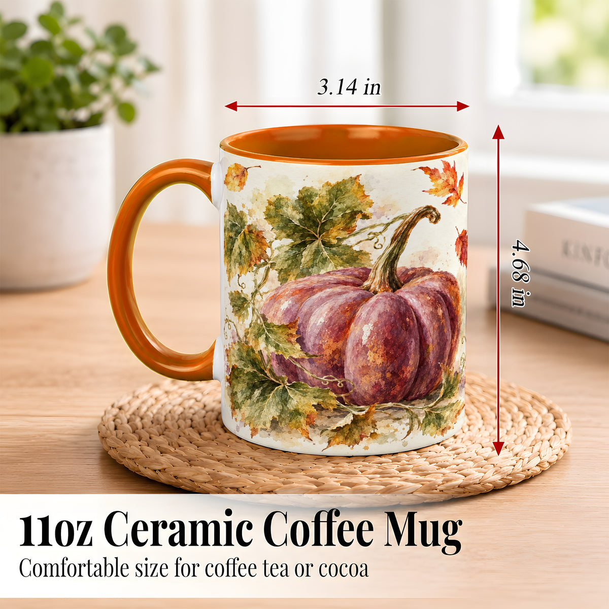 #pl[11oz|Orange] Purple Watercolor Pumpkin Coffee Mug, Autumn Harvest Mug, Ceramic Cup