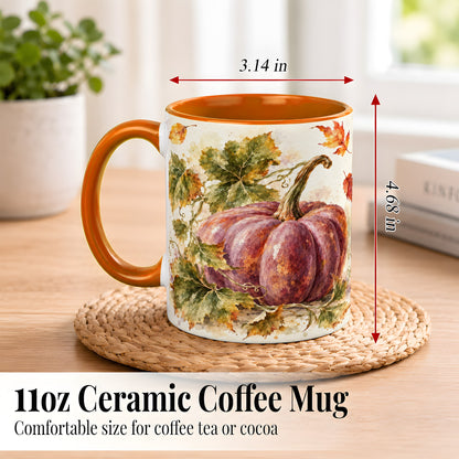 #pl[11oz|Orange] Purple Watercolor Pumpkin Coffee Mug, Autumn Harvest Mug, Ceramic Cup