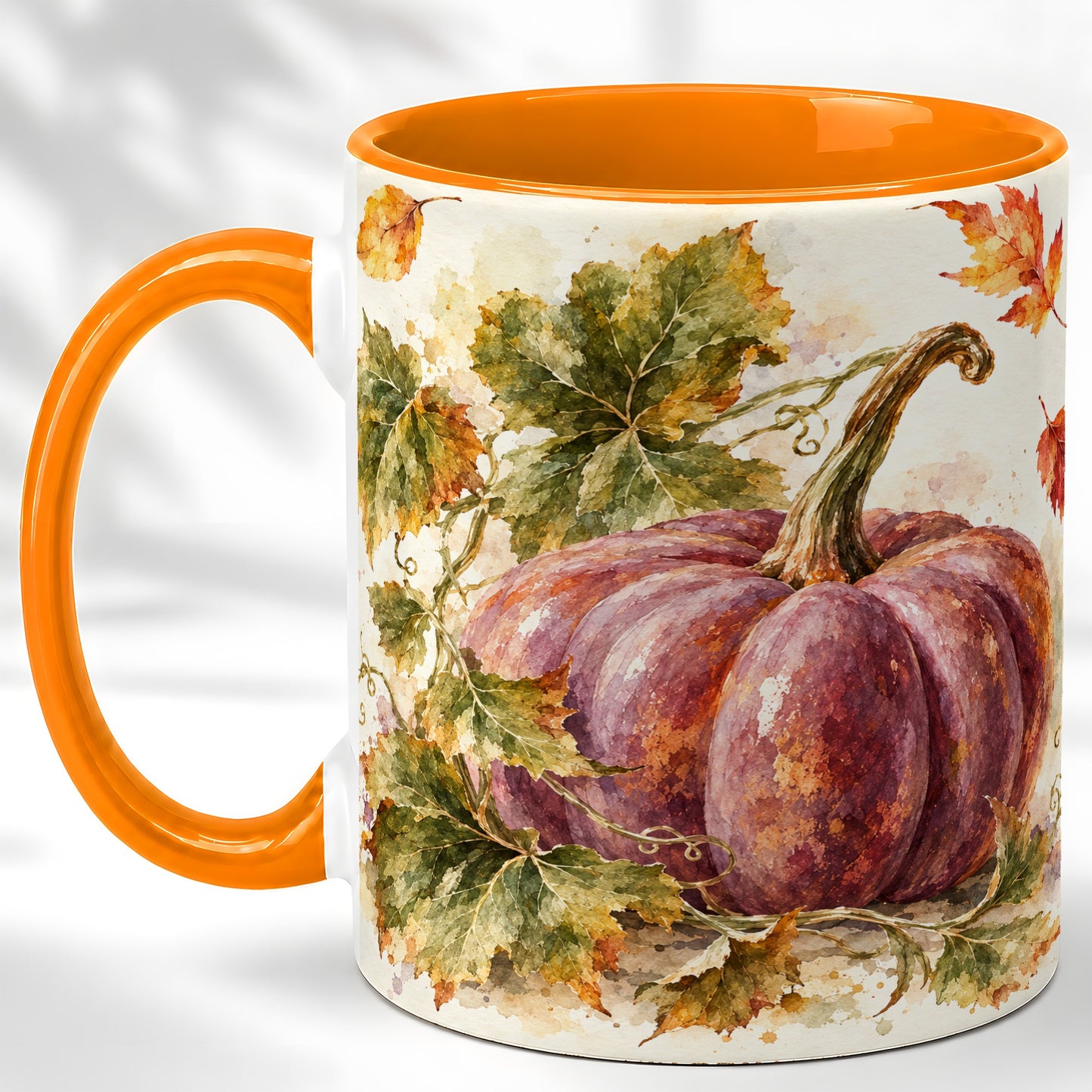 #pl[11oz|Orange] Purple Watercolor Pumpkin Coffee Mug, Autumn Harvest Mug, Ceramic Cup