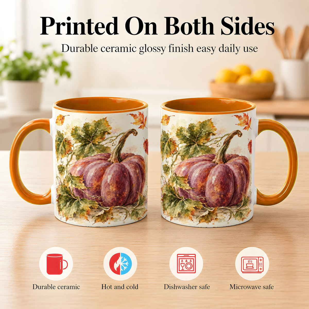 #pl[11oz|Orange] Purple Watercolor Pumpkin Coffee Mug, Autumn Harvest Mug, Ceramic Cup