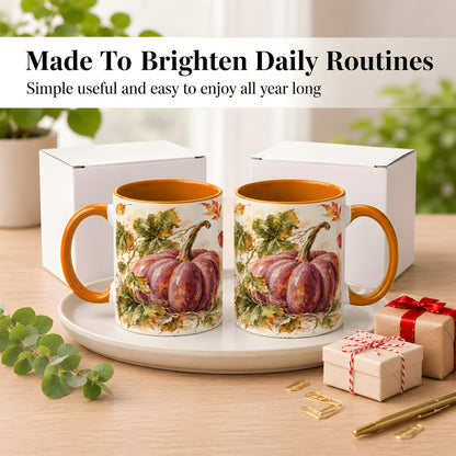 #pl[11oz|Orange] Purple Watercolor Pumpkin Coffee Mug, Autumn Harvest Mug, Ceramic Cup