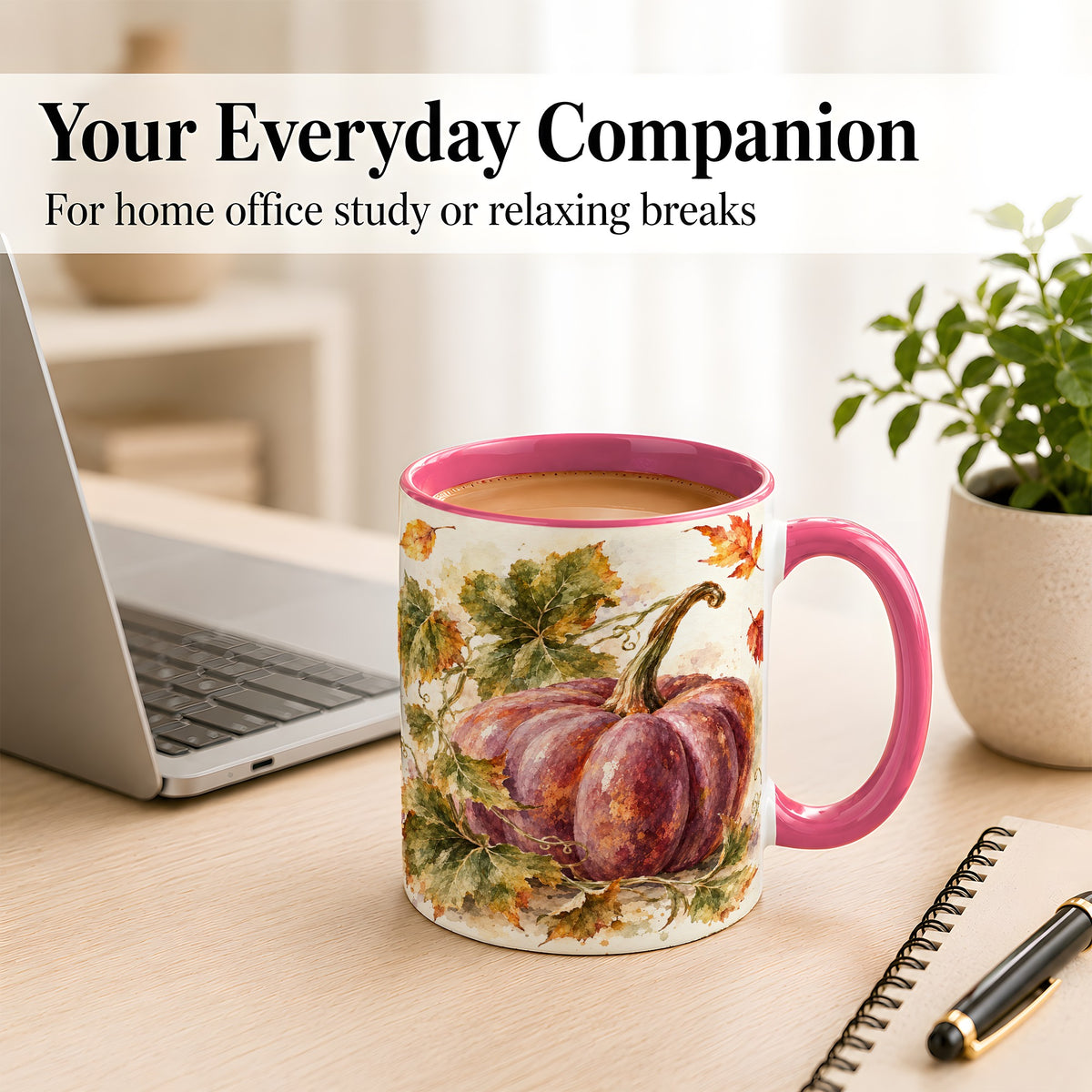#pl[11oz|Pink] Purple Watercolor Pumpkin Coffee Mug, Autumn Harvest Mug, Ceramic Cup