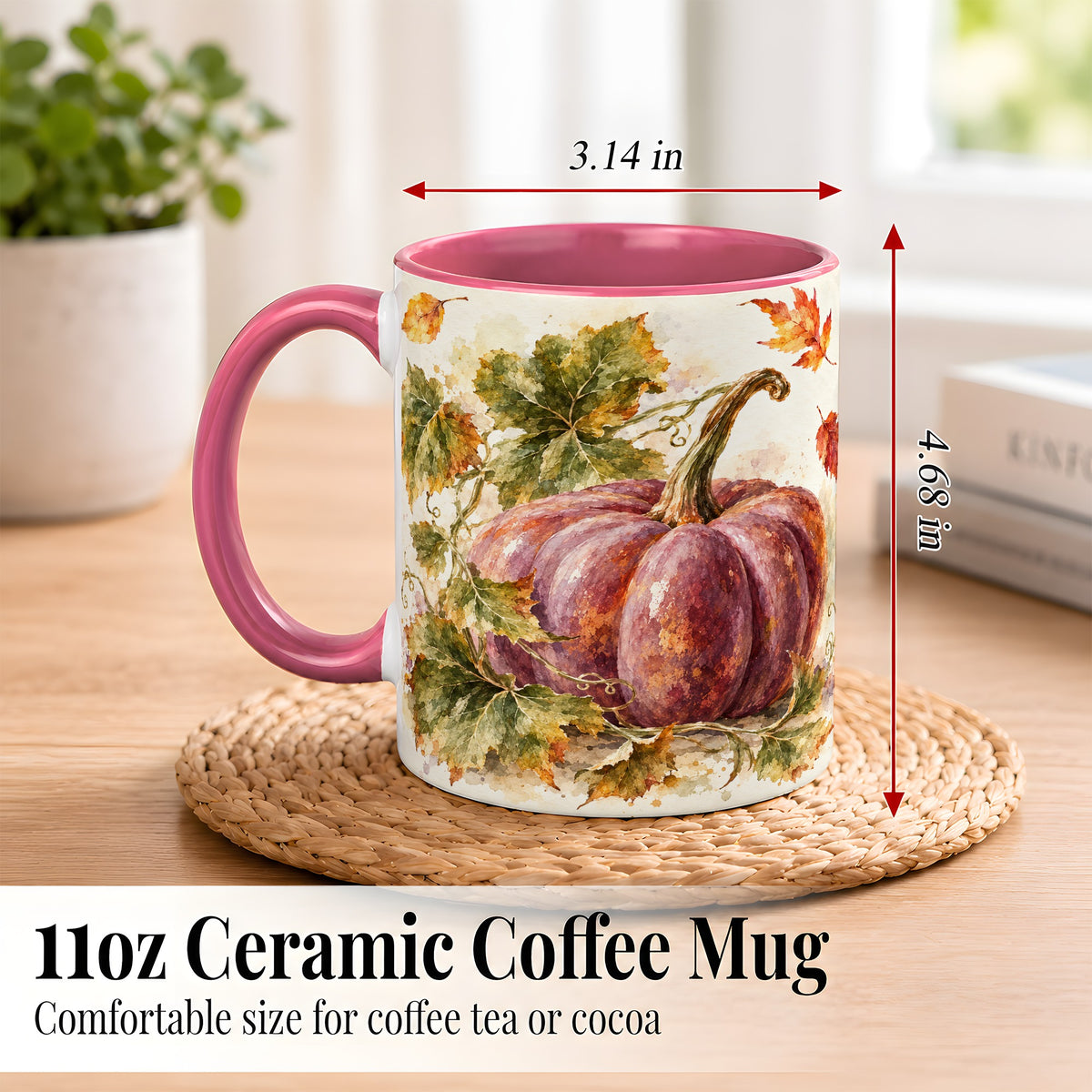 #pl[11oz|Pink] Purple Watercolor Pumpkin Coffee Mug, Autumn Harvest Mug, Ceramic Cup