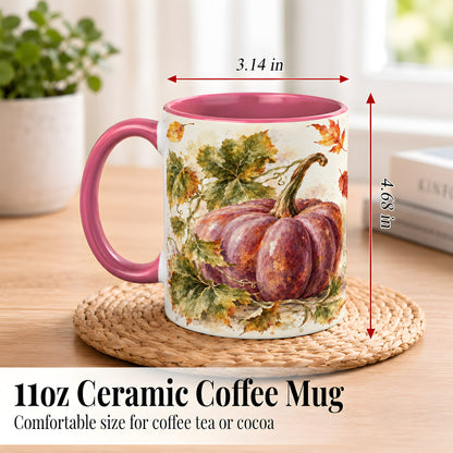 #pl[11oz|Pink] Purple Watercolor Pumpkin Coffee Mug, Autumn Harvest Mug, Ceramic Cup