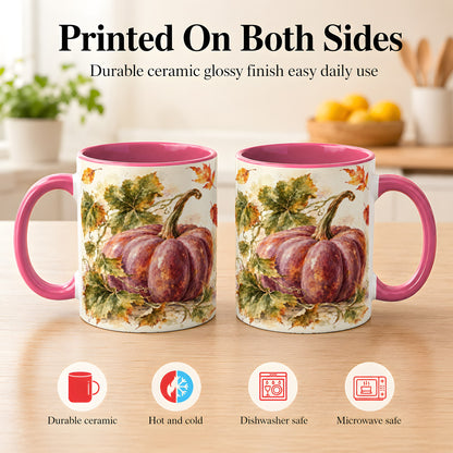 #pl[11oz|Pink] Purple Watercolor Pumpkin Coffee Mug, Autumn Harvest Mug, Ceramic Cup
