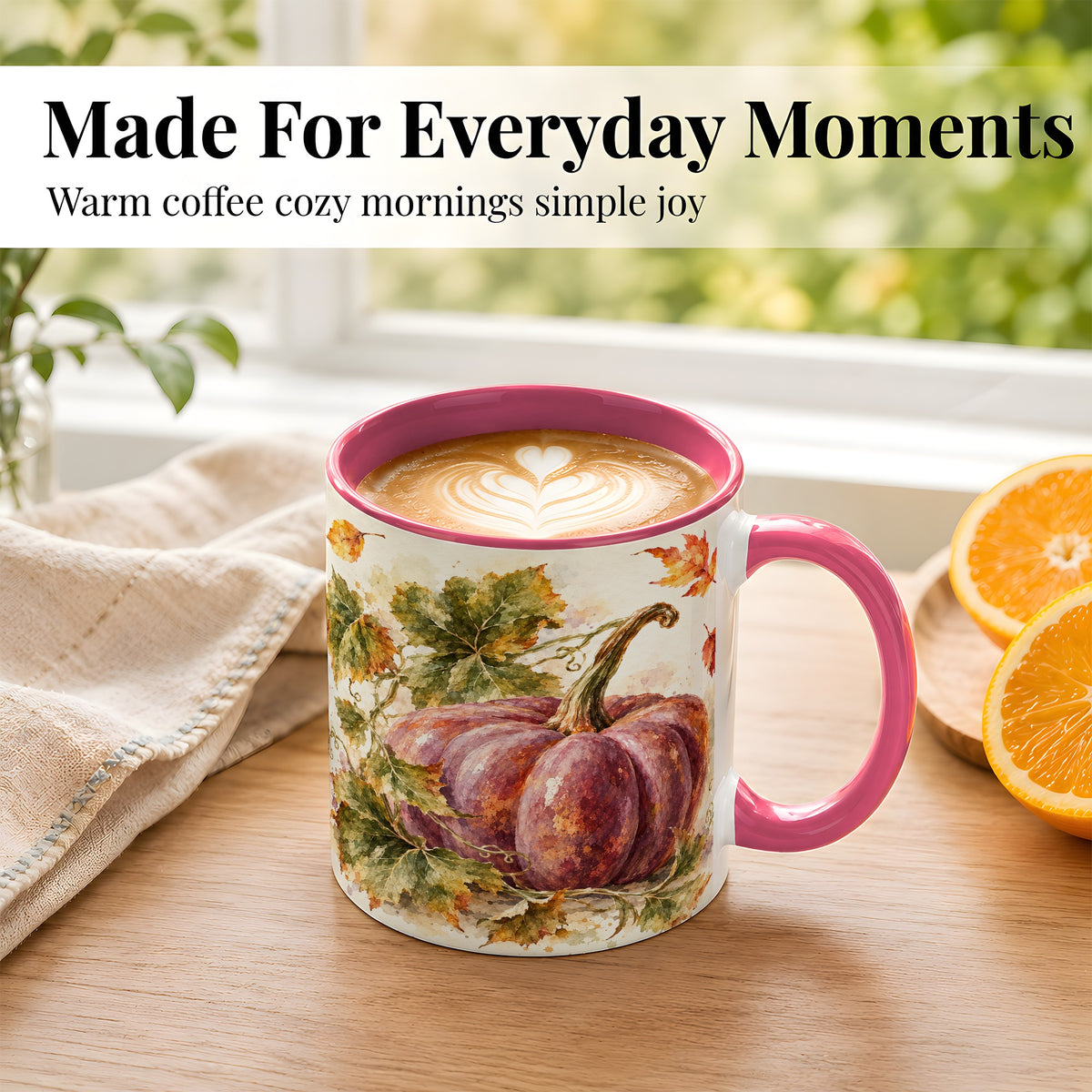 #pl[11oz|Pink] Purple Watercolor Pumpkin Coffee Mug, Autumn Harvest Mug, Ceramic Cup