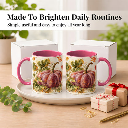 #pl[11oz|Pink] Purple Watercolor Pumpkin Coffee Mug, Autumn Harvest Mug, Ceramic Cup