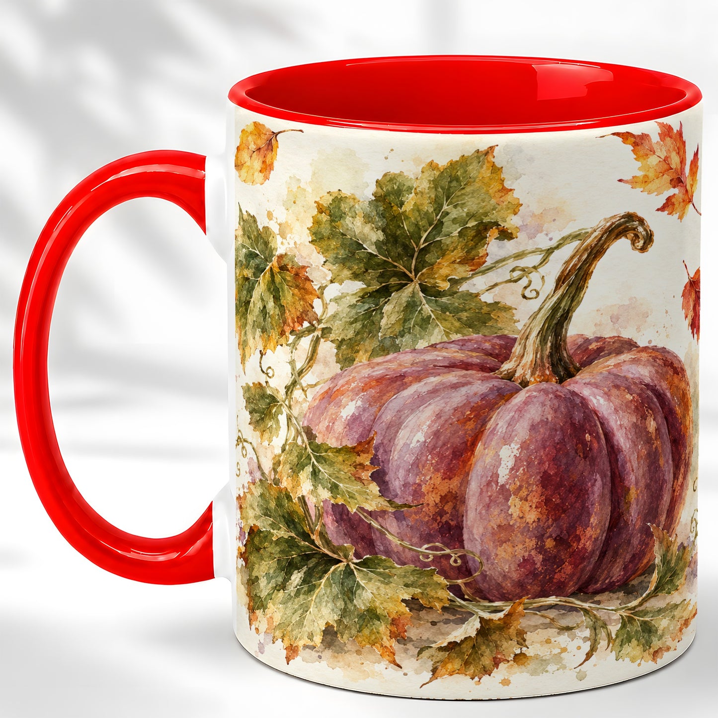 Purple Watercolor Pumpkin Coffee Mug, Autumn Harvest Mug, Ceramic Cup