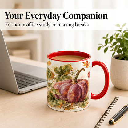 #pl[11oz|Red] Purple Watercolor Pumpkin Coffee Mug, Autumn Harvest Mug, Ceramic Cup