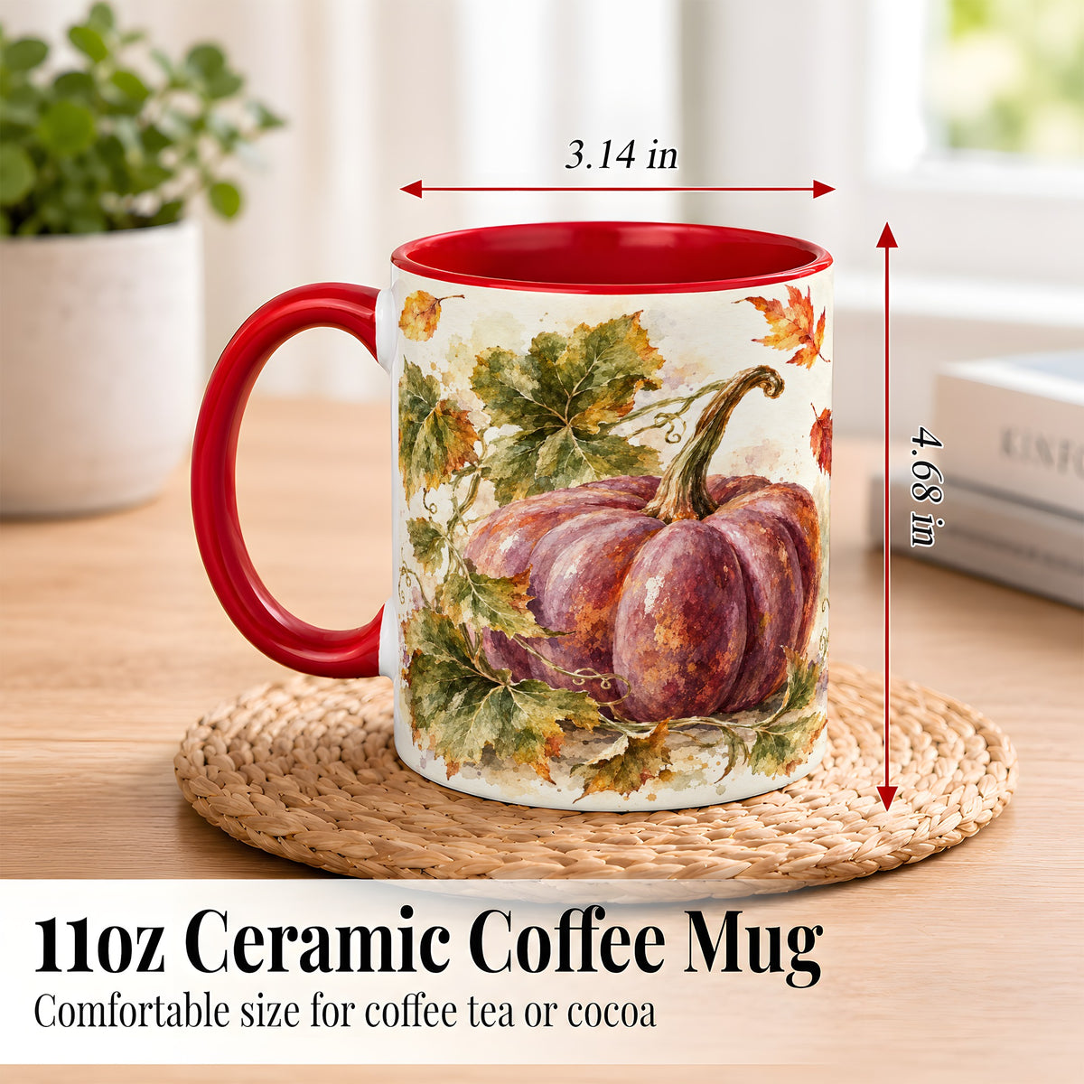 #pl[11oz|Red] Purple Watercolor Pumpkin Coffee Mug, Autumn Harvest Mug, Ceramic Cup