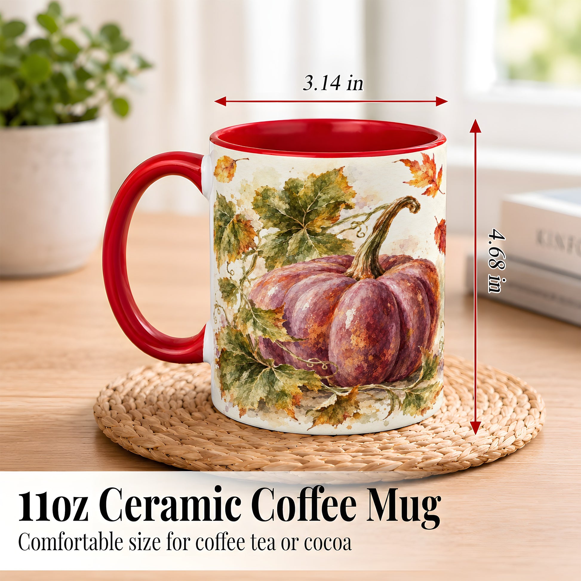 #pl[11oz|Red] Purple Watercolor Pumpkin Coffee Mug, Autumn Harvest Mug, Ceramic Cup
