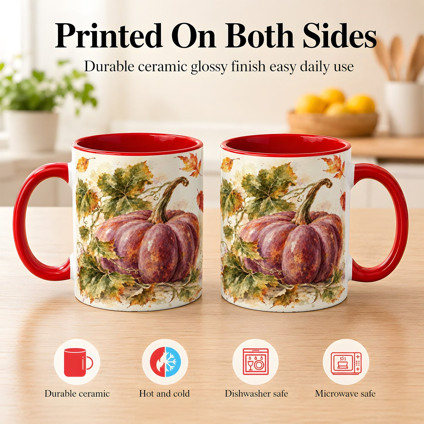 #pl[11oz|Red] Purple Watercolor Pumpkin Coffee Mug, Autumn Harvest Mug, Ceramic Cup